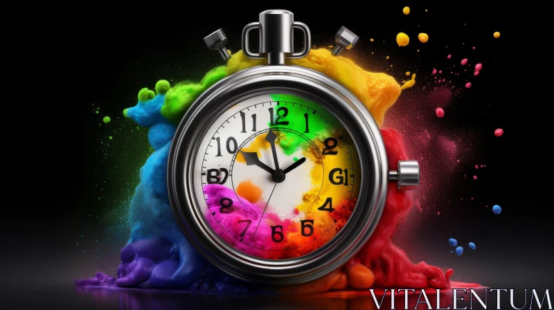 Rainbow Explosion Stopwatch - Abstract Time Art AI Image