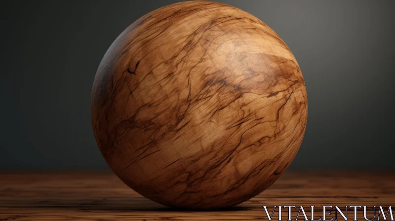 AI ART Realistic Wooden Ball on Table 3D Rendering