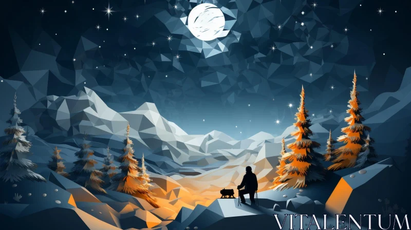 Serene Winter Landscape with Moon and Snow AI Image