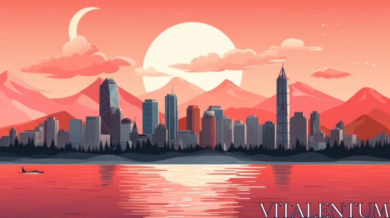 Sunset Cityscape Digital Painting AI Image