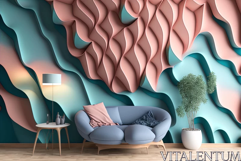Captivating 3D Wavy Wallpaper Mural for Your Living Room AI Image