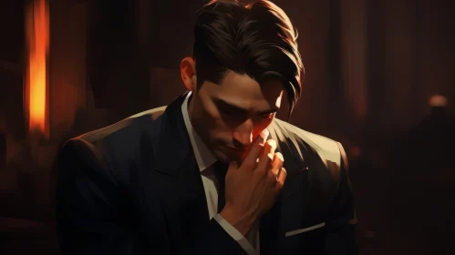 Dark Suit Man Portrait with Thoughtful Expression
