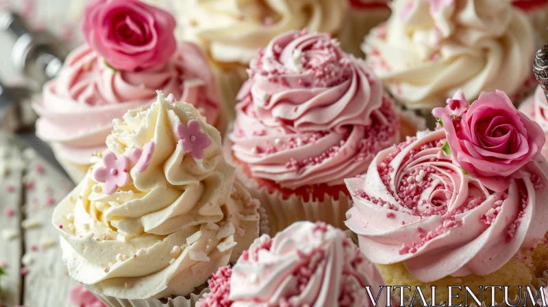 Delicious Cupcakes with Pink and White Frosting AI Image