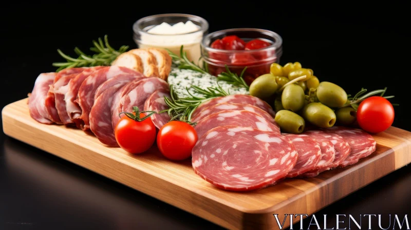 Delicious Food Still Life with Meats, Cheeses, and Olives AI Image