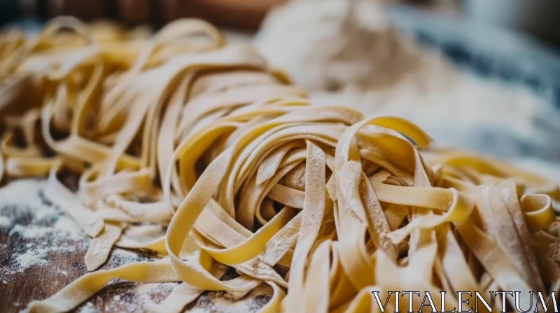 Delicious Homemade Tagliatelle Pasta Noodles on Wooden Table AI Image