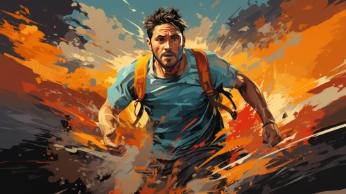 Dynamic Digital Art: Man Running in Comic Book Style