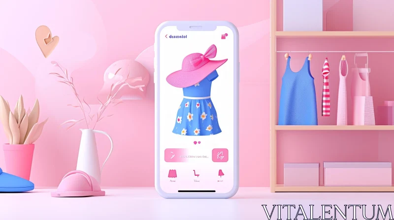 Exquisite 3D Rendering: Mobile Phone with Online Shopping App AI Image