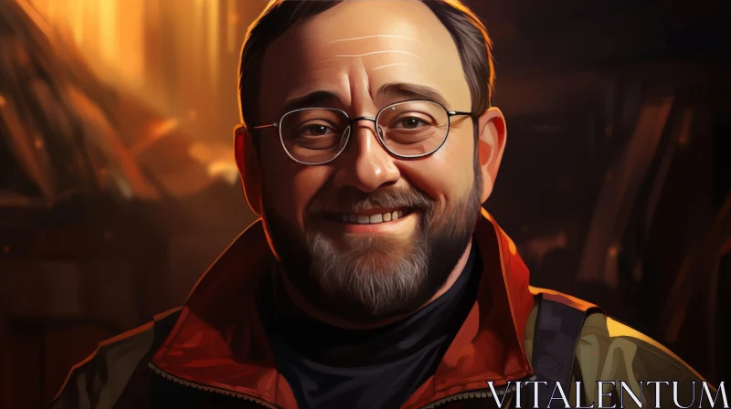 Friendly Middle-Aged Man Portrait in Orange Jacket AI Image
