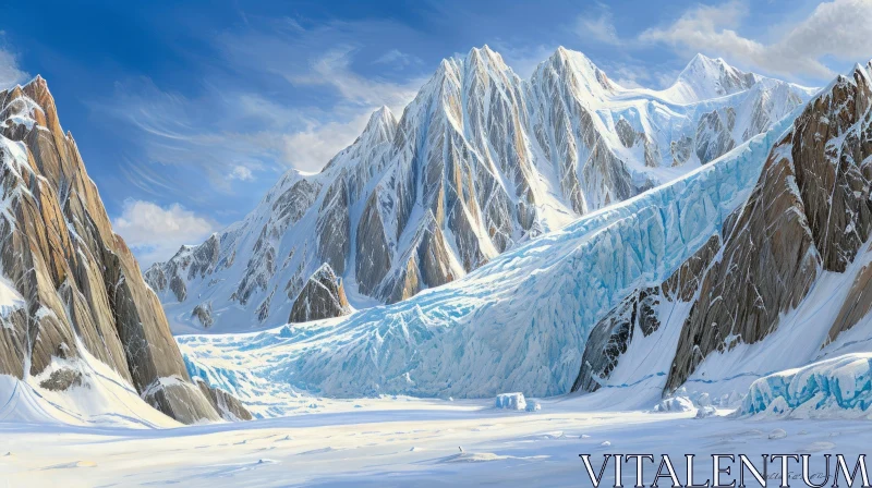 Majestic Snow-Capped Mountain Range and Glacier Landscape AI Image