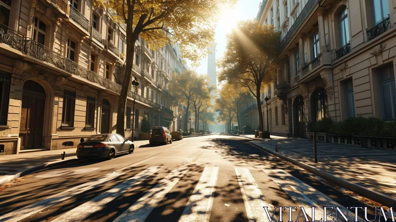 Paris Street Scene: Serene Avenue with Detailed Buildings AI Image