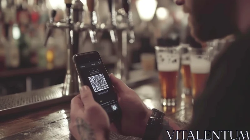QR Code in Bar: Mobile Payment and Lively Ambiance AI Image