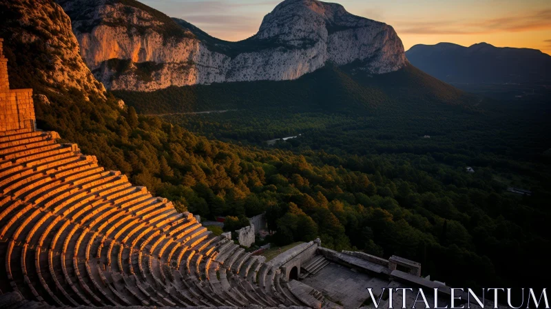 Ruined Amphitheater in Mountainous Landscape AI Image