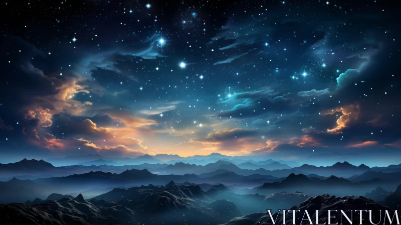 Starry Night Mountain Landscape AI Image