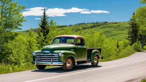 Vintage Green Chevrolet 3100 Pickup Truck Driving Through Forest