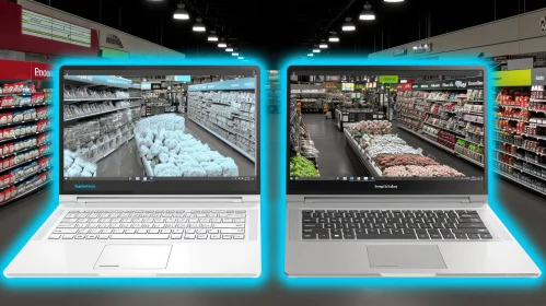 Virtual Grocery Store on Laptops - Realistic 3D Rendering