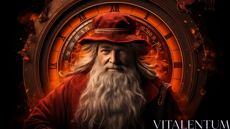 Wizard Portrait in Front of Flaming Clock AI Image