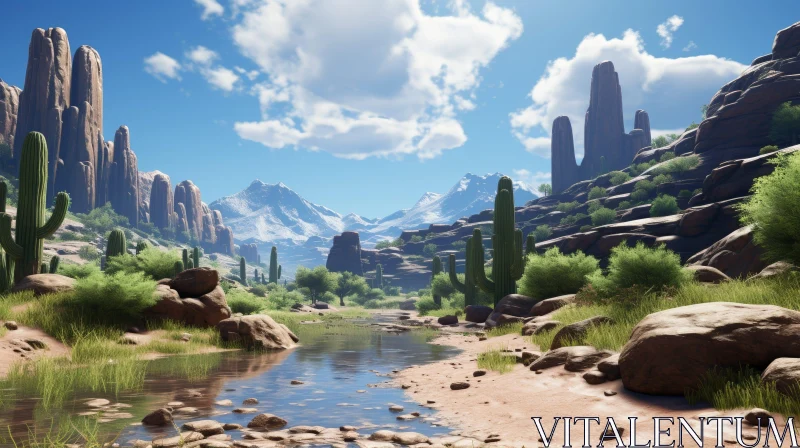 Breathtaking Desert Landscape with River and Mountains AI Image