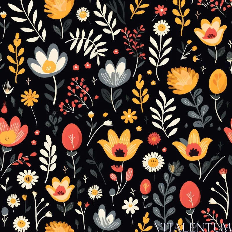 Bright Floral Pattern on Dark Background AI Image