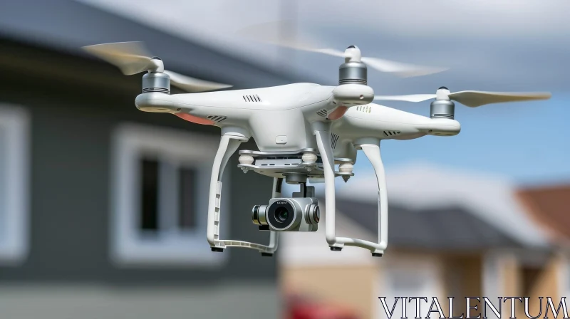 Captivating Aerial View: White Drone Flying in Front of House AI Image
