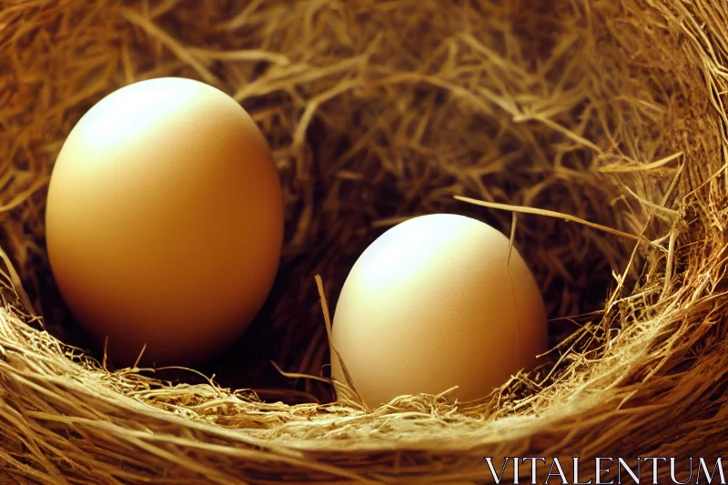 Captivating Image of Two Eggs in a Nest on Straw | Precisionism Influence AI Image