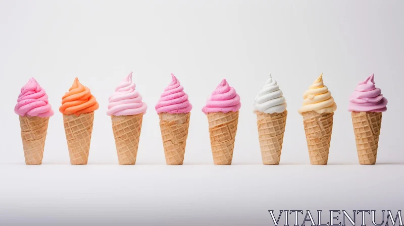 Colorful Ice Cream Cones on White Background AI Image