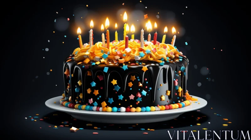 Delicious Chocolate Cake with Colorful Sprinkles and Candles AI Image