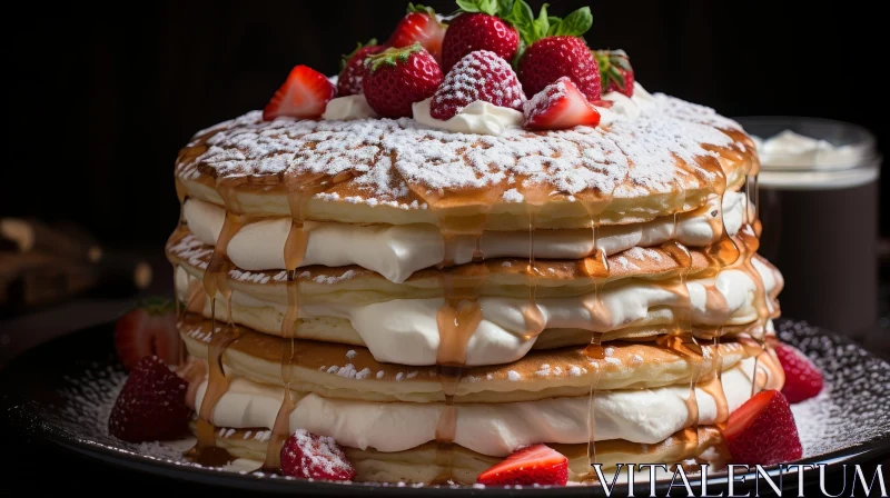 Delicious Pancakes with Strawberries and Cream AI Image