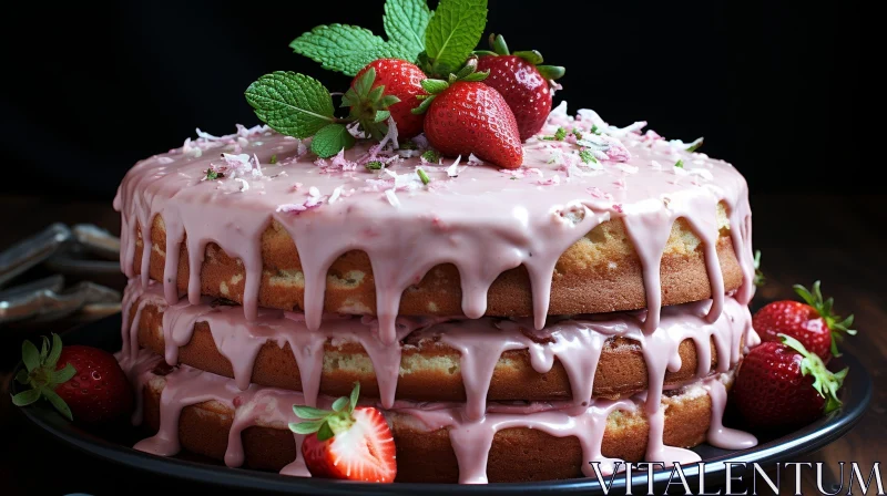 Delicious Three-Tiered Strawberry Cake with Fresh Berries AI Image