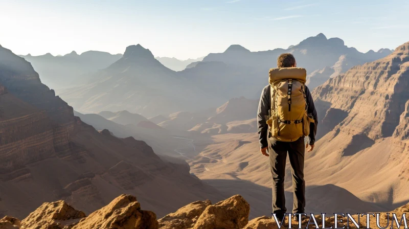 AI ART Man on Mountaintop overlooking Canyon Landscape
