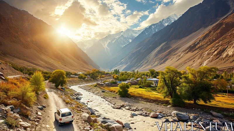 Mountain Valley Landscape: Scenic Beauty Captured AI Image