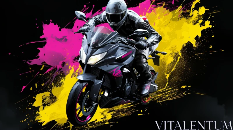 AI ART Pink and Yellow Motorcycle Rider