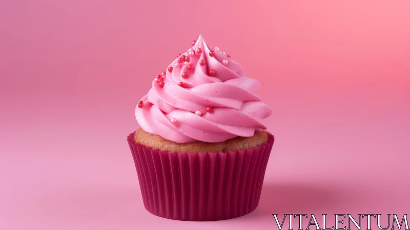 Pink Cupcake 3D Rendering on Pink Background AI Image