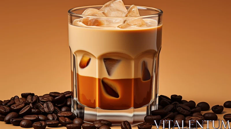 Refreshing Iced Coffee Glass on Brown Background AI Image