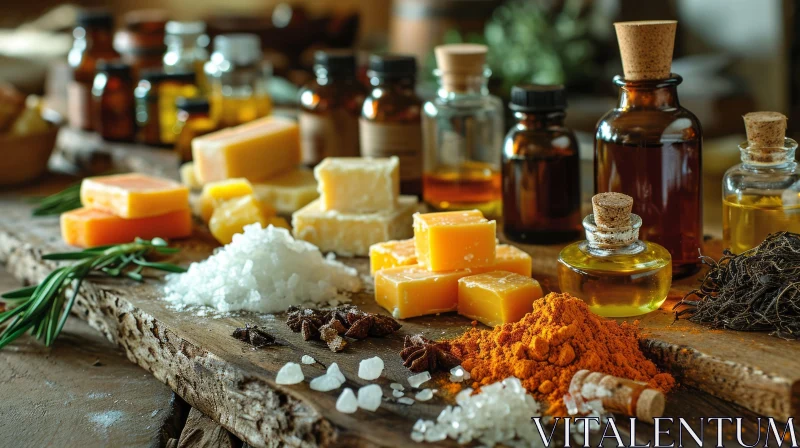 Still Life of Natural Ingredients for Aromatherapy and Herbal Medicine AI Image