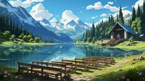 Tranquil Mountain Lake Landscape
