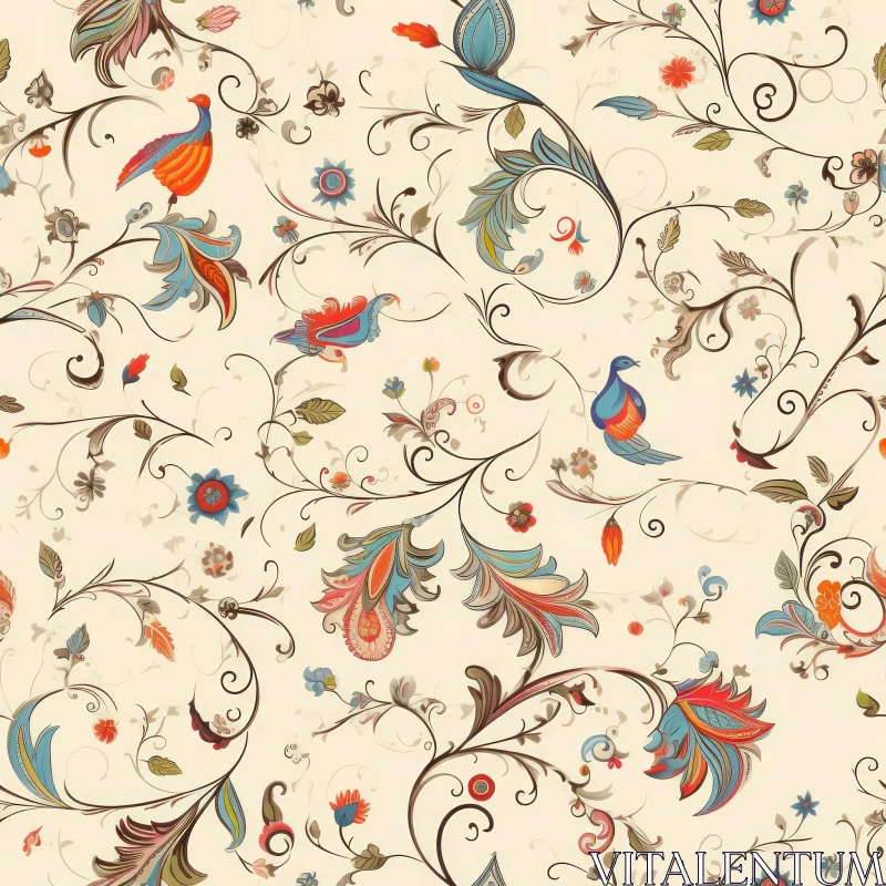 AI ART Vintage Floral Ornament Seamless Pattern - Beige Background