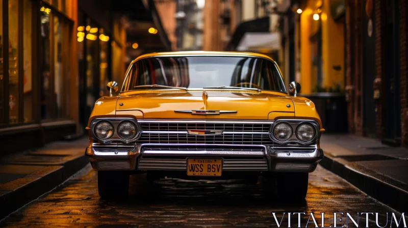 Vintage Yellow Chevrolet Impala on Street AI Image