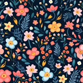 Dark Blue Floral Seamless Pattern