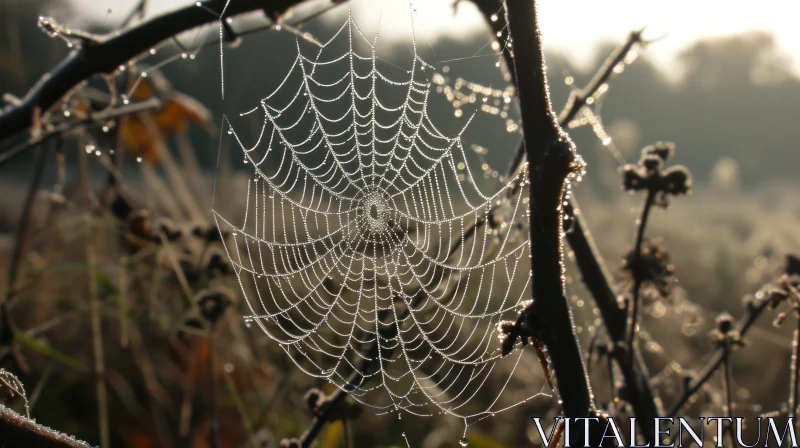 Delicate Spider Web Covered in Morning Dew | Nature Photography AI Image