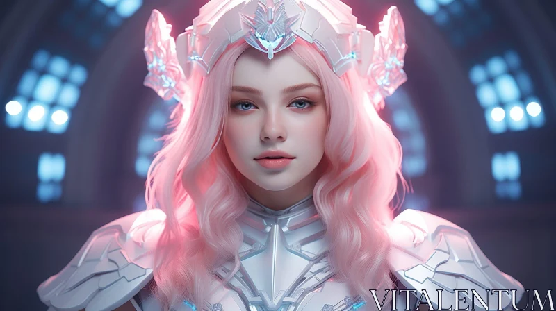 Enchanting Woman Portrait in Armor and Crown AI Image