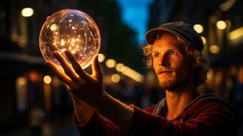 Glowing Sphere: Captivating Image of Man with Glass Orb