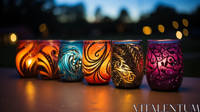 AI ART Hand-Blown Glass Candle Holders in Forest Setting