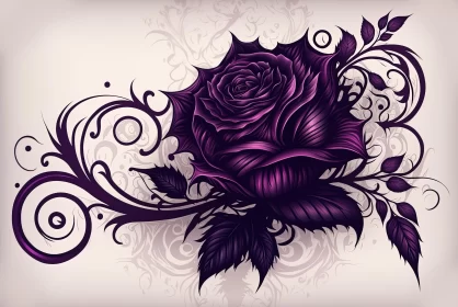 Intricate Gothic Illustration: Purple Rose on Floral Swirl