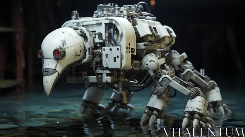 Intricate Robot in Water with Majestic Elephants AI Image