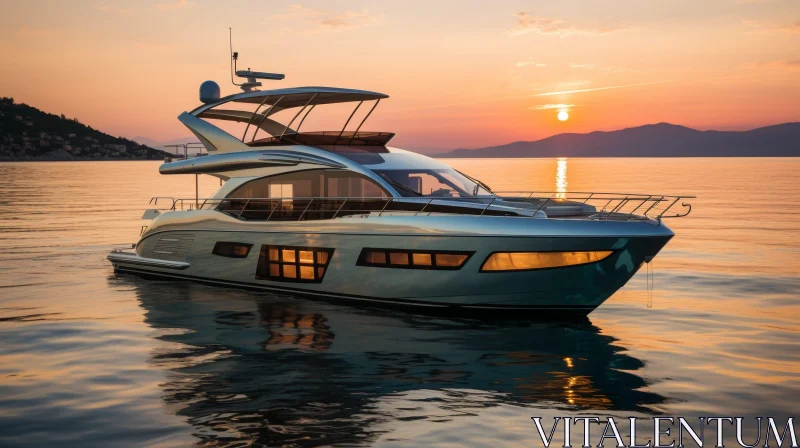 AI ART Luxury Yacht at Sunset in Calm Sea