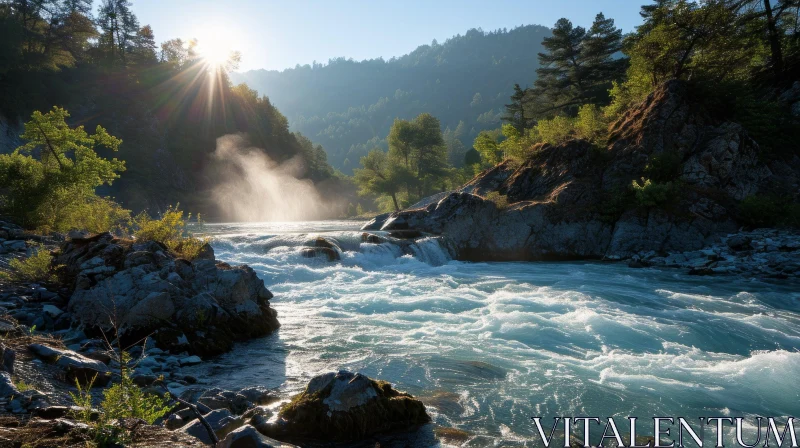 Majestic Mountain River: A Captivating Natural Wonder AI Image