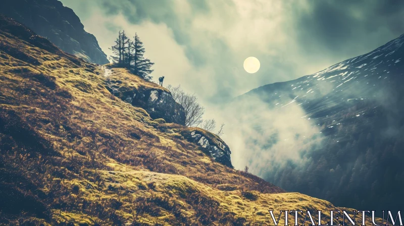 Majestic Mountain Valley Landscape with Solitary Tree AI Image