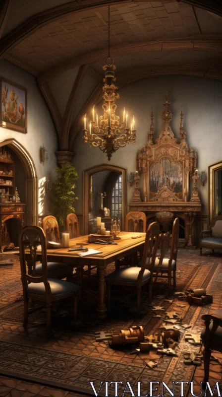 Medieval Dining Room: A Captivating Display of Exquisite Craftsmanship AI Image