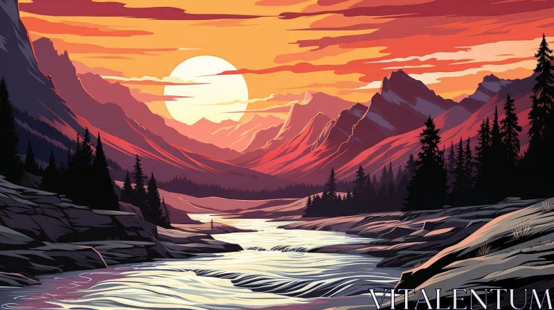 Mountain Valley Cartoon Landscape AI Image