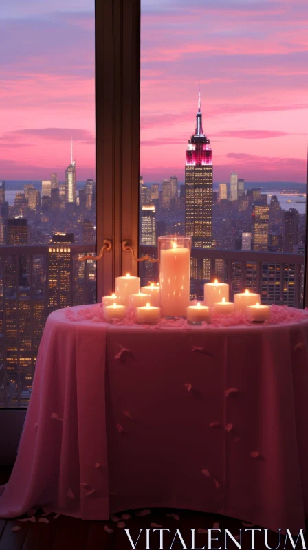 AI ART New York City Skyline at Dusk - Romantic Pink View